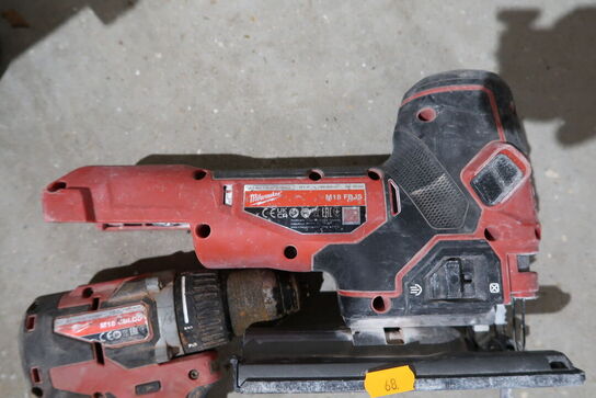 2 stk. akku håndværktøj MILWAUKEE M18 CBLDD, M18 FBJS med batteri