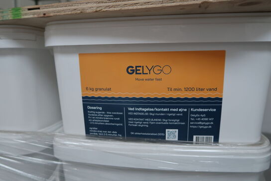16 stk. spande med vandabsorberende granulat GELYGO 6kg, vejl. udsalgspris pr stk: 1100,- kr
