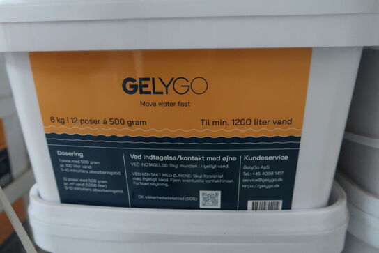 16 stk. spande med vandabsorberende granulat GELYGO 6kg, vejl. udsalgspris pr stk: 1100,- kr