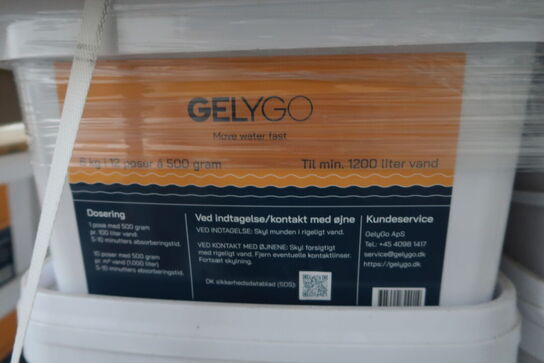 16 stk. spande med vandabsorberende granulat GELYGO 6kg, vejl. udsalgspris pr stk: 1100,- kr