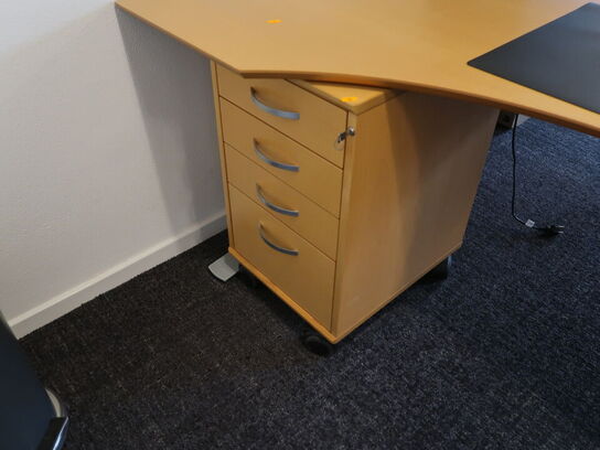 El hæve/sænke skrivebord, skrivebordsstol, skuffer og skraldespand