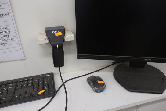 Computerskærm PHILIPS 241B8Q, håndscanner, tastatur og mus
