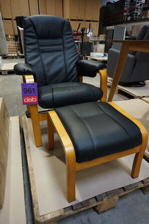 Otium lænestol inkl. fodskammel - sort PU-læder 