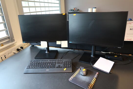 2 stk. computerskærme SAMSUNG F24T452FQR med tastatur og mus