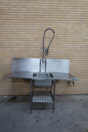 Rustfri stålbord med vask & underhylde