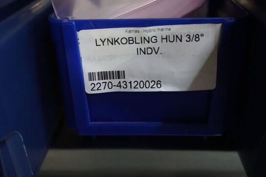 Indhold på 1 fags lagerreol af Migatronic svejse forbrugsdele og reservedele