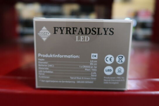 6 pk. LED fyrfadslys i stearin, rosa, 4 stk