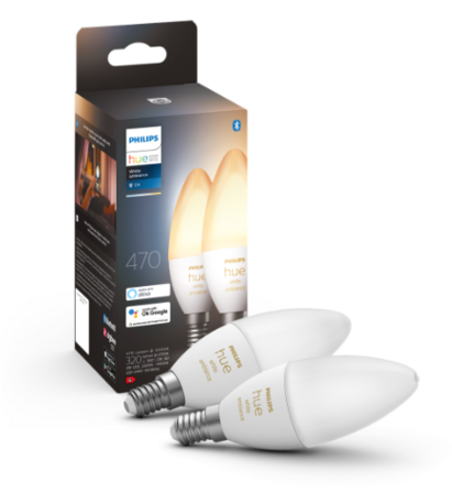 4 pk. Philips Hue White Ambiance E14 B39 Kertepære - 2-Pak