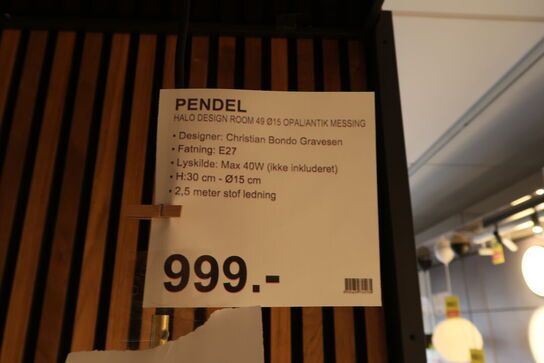 HALO DESIGN ROOM 49 Ø15 ANTIK MESSING OG OPAL GLAS PENDEL