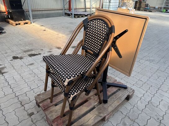 Udendørs cafébord med sort flip understel inkl. 2 fletstole