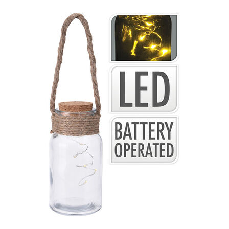 15 stk. Krukke med LED lyskæde prop og reb udendørs Ø6,5xH15 cm