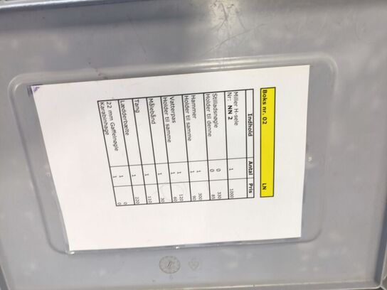 Kasse m. sikringsgrej samt div.