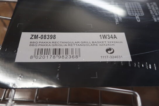 4 stk BUGATTI cesta bbq square basket, tectanfular grill, fork, cleaning brush