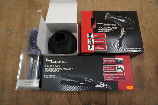 Frisør artikler HAIRGENE m.m.: Glattejern, føntørrer og 63mm fønbørste