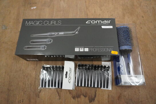 Frisør artikler COMAIR m.m.: Magic Curls krøllejern, fønbørste og hårklemmer