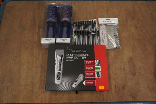 Frisør artikler HAIRGENE m.m.: Hårtrimmer CHC-969, fønbørster og hårklemmer