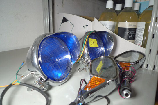 2 stk. blå lygter ø12cm + 2 stk. sidespejle