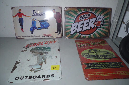 4 stk. retroskilte i metal ca. 20x30cm