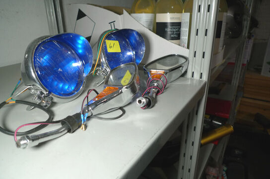 2 stk. blå lygter ø12cm + 2 stk. sidespejle