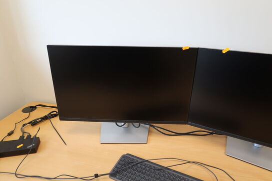 2 stk. computerskærme DELL P2722H, tastatur, mus, dockingstation LENOVO ThinkPad Hybrid USB-C with USB-A Dock