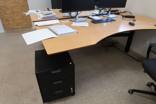 El. hæve/sænke skrivebord uden indhold, skuffemodul samt kontorstol