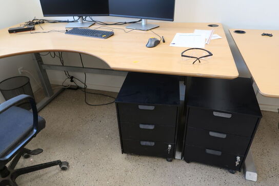El. hæve/sænke skrivebord uden indhold, skuffemodul samt kontorstol