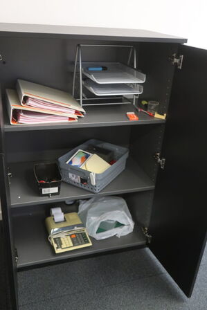 El. hæve/sænke skrivebord, computerskærm SAMSUNG samt skab