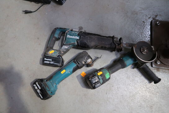 3 stk. akku håndværktøj MAKITA DJR187, DGA506, DTM51 med 3 stk. batterier