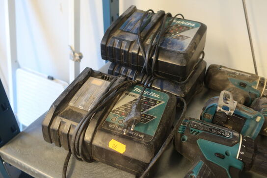5 stk. el-værktøj MAKITA og 3 stk. lader, uden batterier 