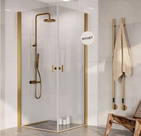 Noma 135 fastvæg med dør, skræddersyet. Børstet Kobber profiler