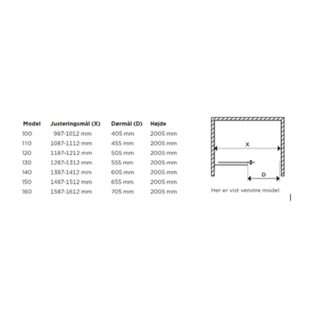 DJK2215-H Slide 22 skydedør nicheløsning 1500mm højre, ny
