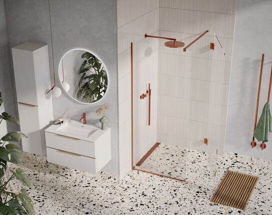 DWA205 Walk-in fast glasvæg til brusebad. Børstet nikkel, 90cm, ny 