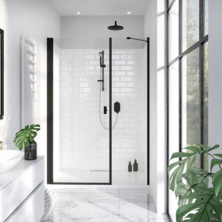 Noma 45 svingdør venstre med sidepanel 1200mm 6mm glass med mat sort profiler