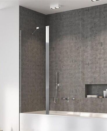 Badekar-bruserløsning, klart glas, højre model, kromprofiler 1400x1500 nye.