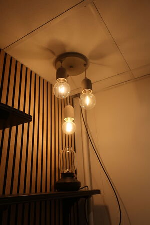 Hylder, lampe, affaldsspand m.v. 