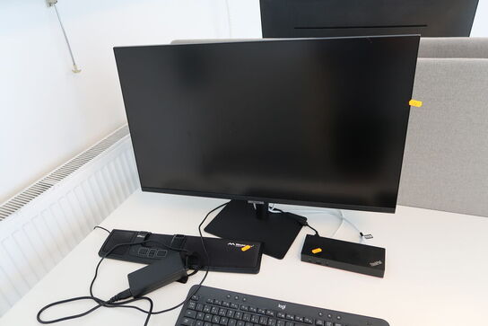 Computerskærm SAMSUNG S32A600UUU med dockingstation, tastatur, mus m.m.