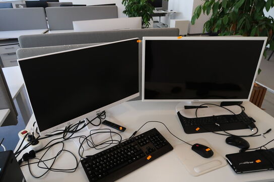 2 stk. computerskærme IIYANA, SAMSUNG med 2 stk. tastaturer, 