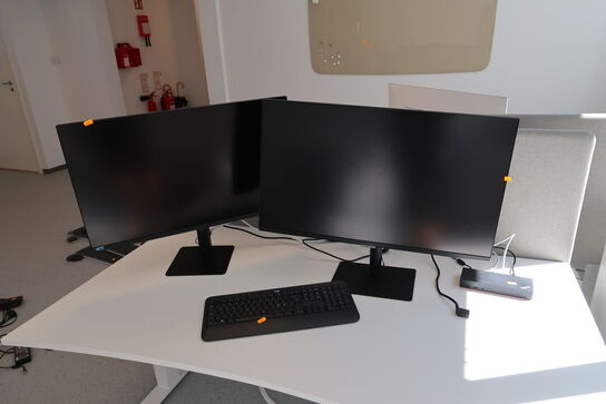 2 stk. computerskærme SAMSUNG S32A600UUU med dockingstation og tastatur 