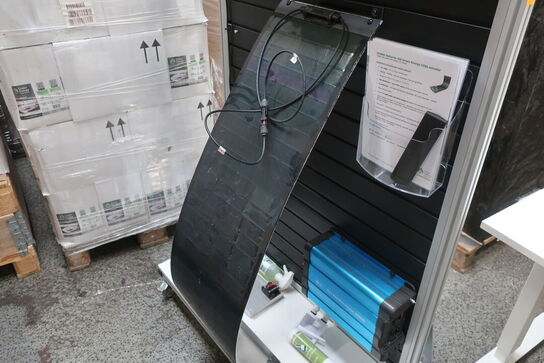Udstillingspanel med fjernsyn, solcellepanel og inverter
