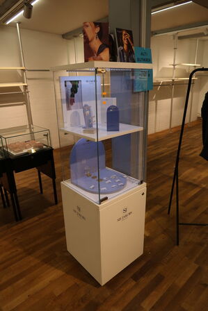 Udstillingspodie med div. Smykker m.m.