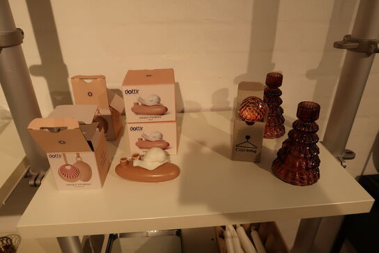 Div. Pyntegenstande, glas, baser til kubus stager m.m.