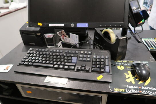 Computerskærm HP Compaq LA2306x, labelprinter, tastatur, mus, computer, printer