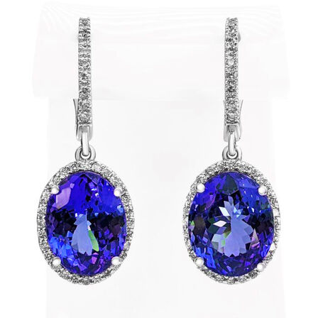 9.76 ct. tanzanit- og diamantørestikker i 18 kt. hvidguld. IGI