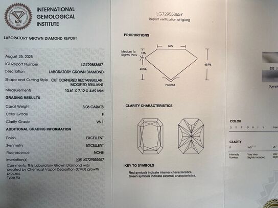 3,25 ct. radiant brillant slebet diamantring (Lab. fremstillet)*. IGI
