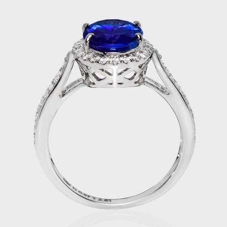 Tanzanit- og diamantring af 14 kt. hvidguld. Str. 53. IGI