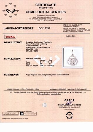 1.27 ct. brillant vedhæng af 18 kt. hvidguld, GCI.