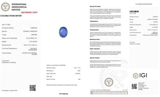 3,19 ct, Safir og brillantring af 18 kt. hvidguld. IGI