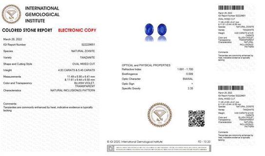 9.76 ct. tanzanit- og diamantørestikker i 18 kt. hvidguld. IGI