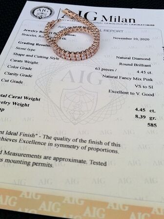 Armbånd 4,45 ct. Naturlige PINK diamanter i 14kt rosa guld. AIG