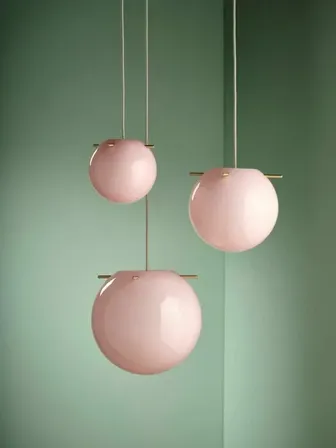 Frandsen koi pendant opal rosa glas pendel ø25 cm med messingstænger(ubrugt)